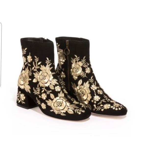 Johnny Was Shoes - Johnny Was Retro Metallic Embroidered Booties